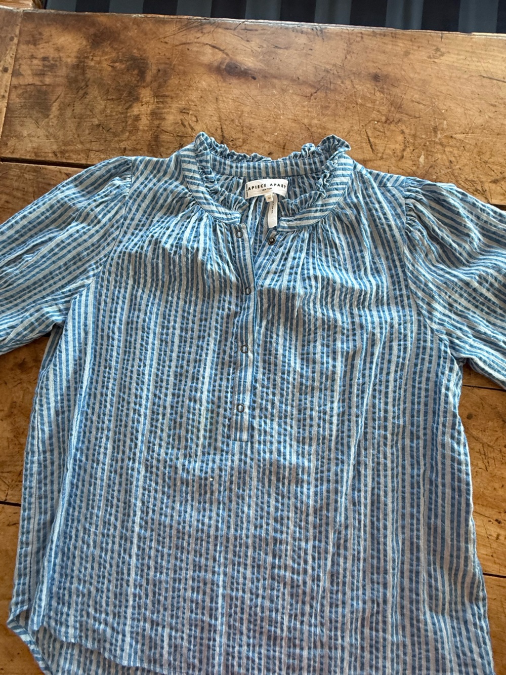 Light Blue Striped Women’s Button Henley Shirt